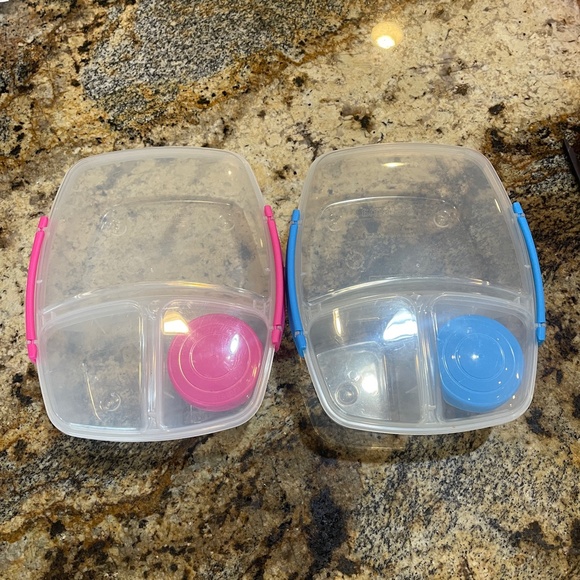 Set of TWO BLUE PINK Sistema Triple Split Lunch Boxes 2L 4 PC Set Each 8 Pieces - Picture 2 of 13